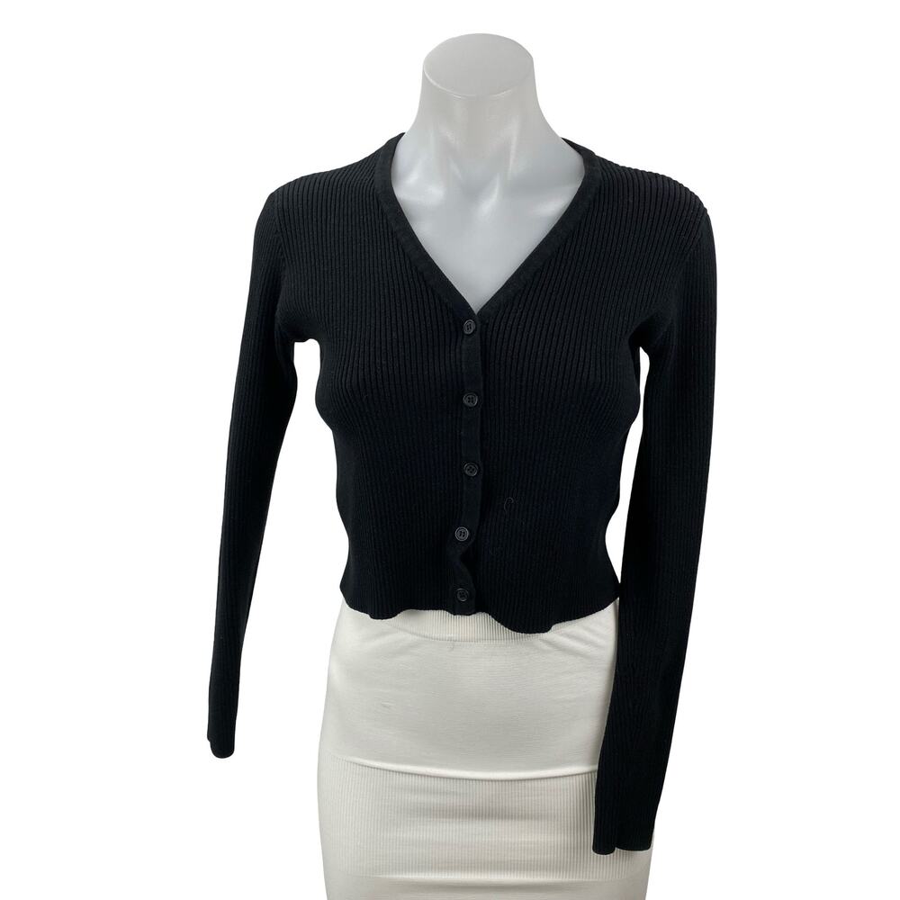 Brandy Melville Women's Black Ribbed Knit Button Up Cardigan Sweater Top Size S